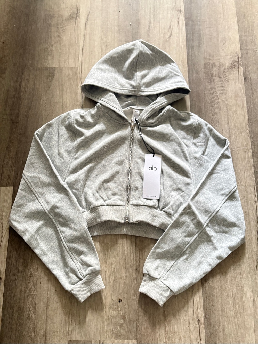 ALO Yoga Light Gray Cropped Zip Hoodie Jacket